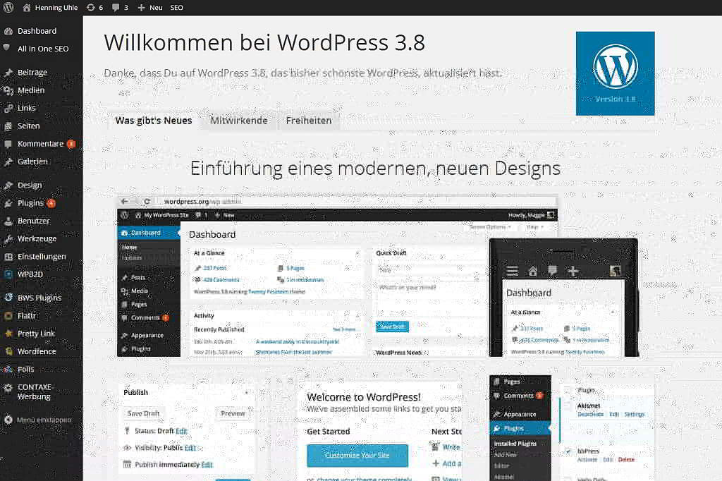 Screenshot des Wordpress 3.8 Dashboards (C) Henning Uhle