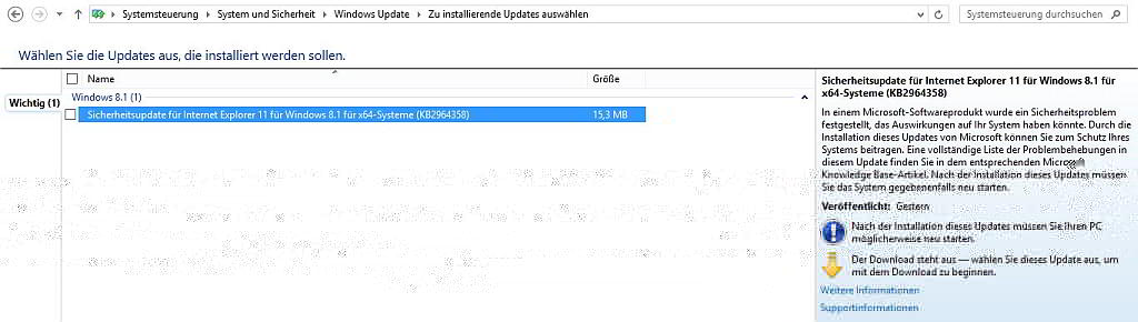 Wichtiges Sicherheitsupdate für Internet Explorer steht zur Verfügung - Screenshot Henning Uhle
