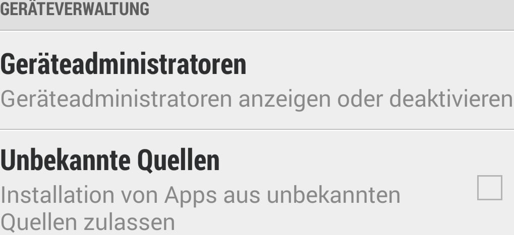 "Unbekannte Quellen" in den Android-Einstellungen - Screenshot Henning Uhle