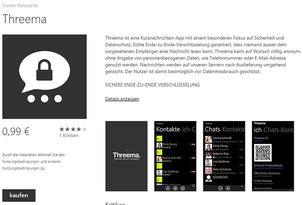 Threema für Windows Phone - Screenshot bei WindowsPhone.com