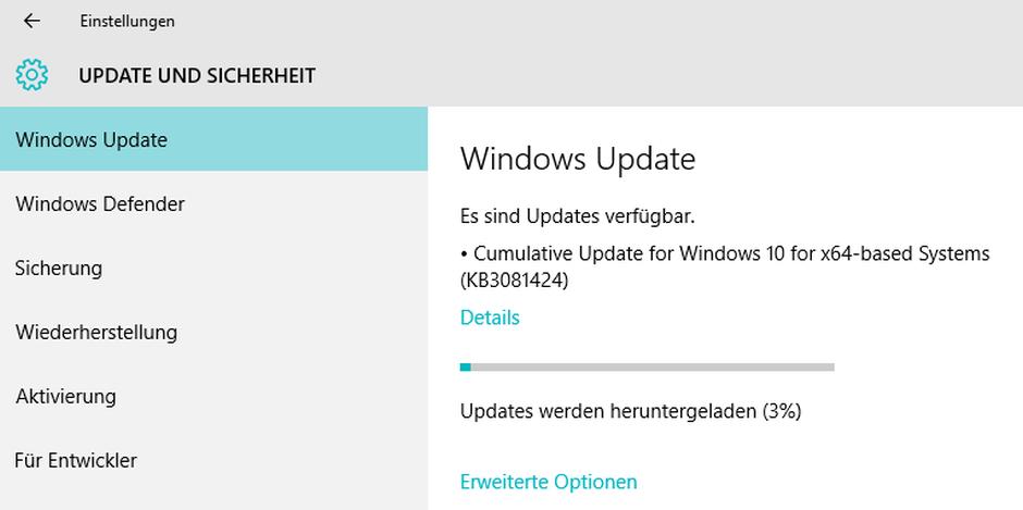 Windows 10 - Wichtiges Update KB3081424